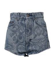 Dolce & Gabbana Blaue Hotpants-Shorts aus Denim-Baumwolle mit Blumenmuster