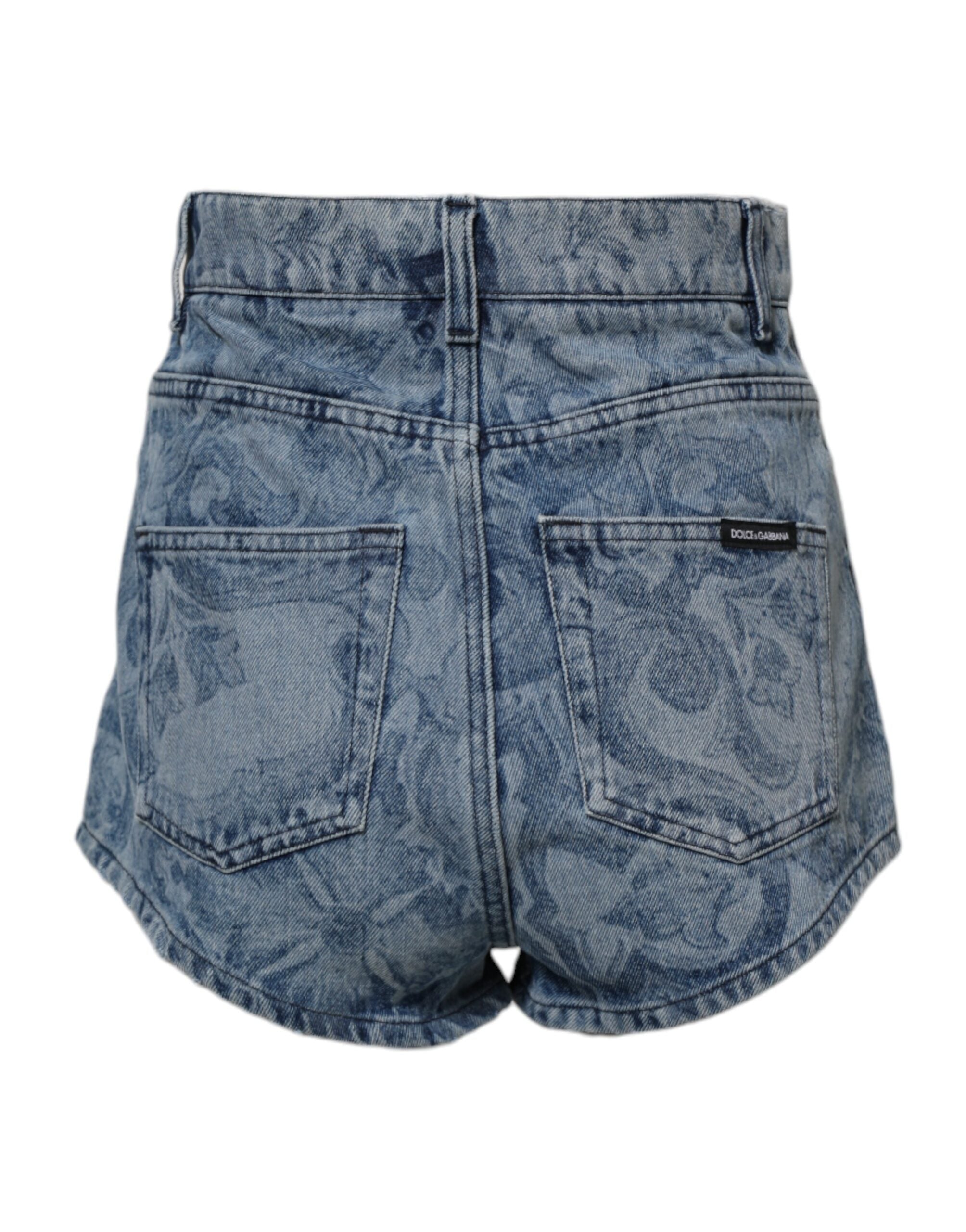 Dolce & Gabbana Blaue Hotpants-Shorts aus Denim-Baumwolle mit Blumenmuster