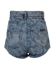 Dolce & Gabbana Blaue Hotpants-Shorts aus Denim-Baumwolle mit Blumenmuster