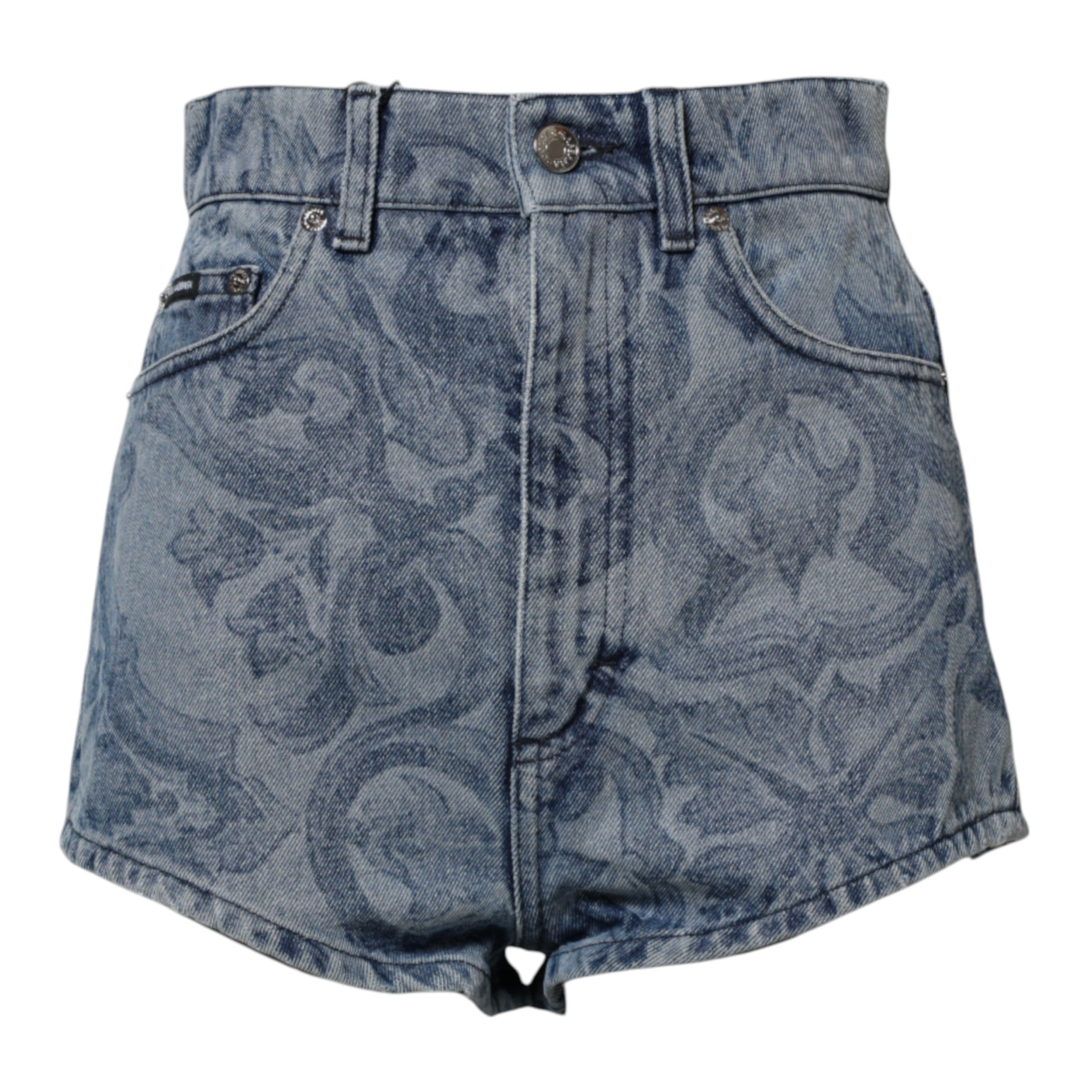 Dolce & Gabbana Blaue Hotpants-Shorts aus Denim-Baumwolle mit Blumenmuster