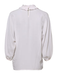 Dolce & Gabbana White Ruffled Neckline Blouse Pullover Top