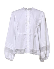 Dolce & Gabbana Witte Gerimpelde Kanten Blouse Top met Versieringen