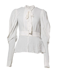 Dolce & Gabbana Wit Viscose Ascot Kraag Top Lange Mouwen