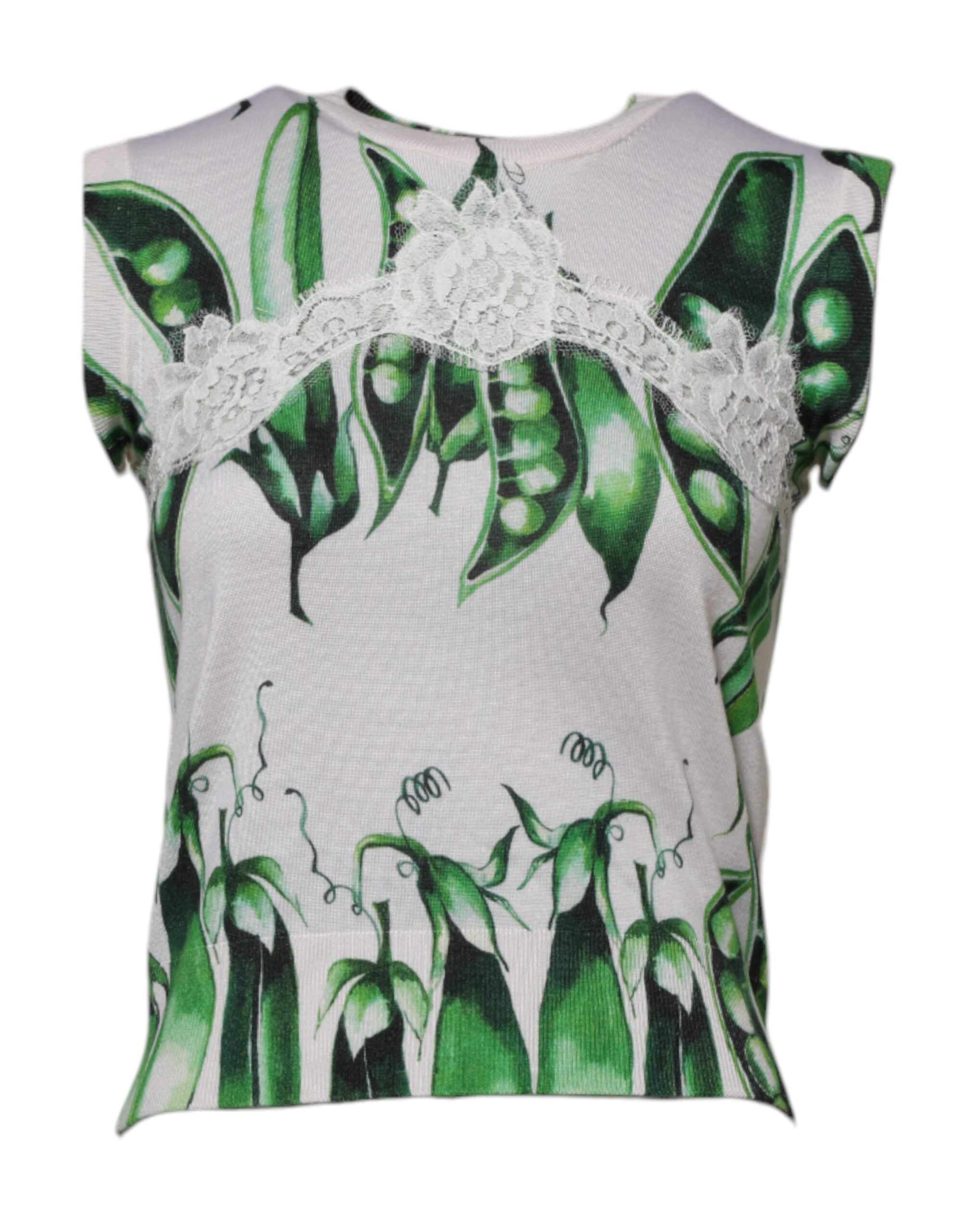 Dolce & Gabbana Weiße ärmellose Bluse mit Erbsendruck