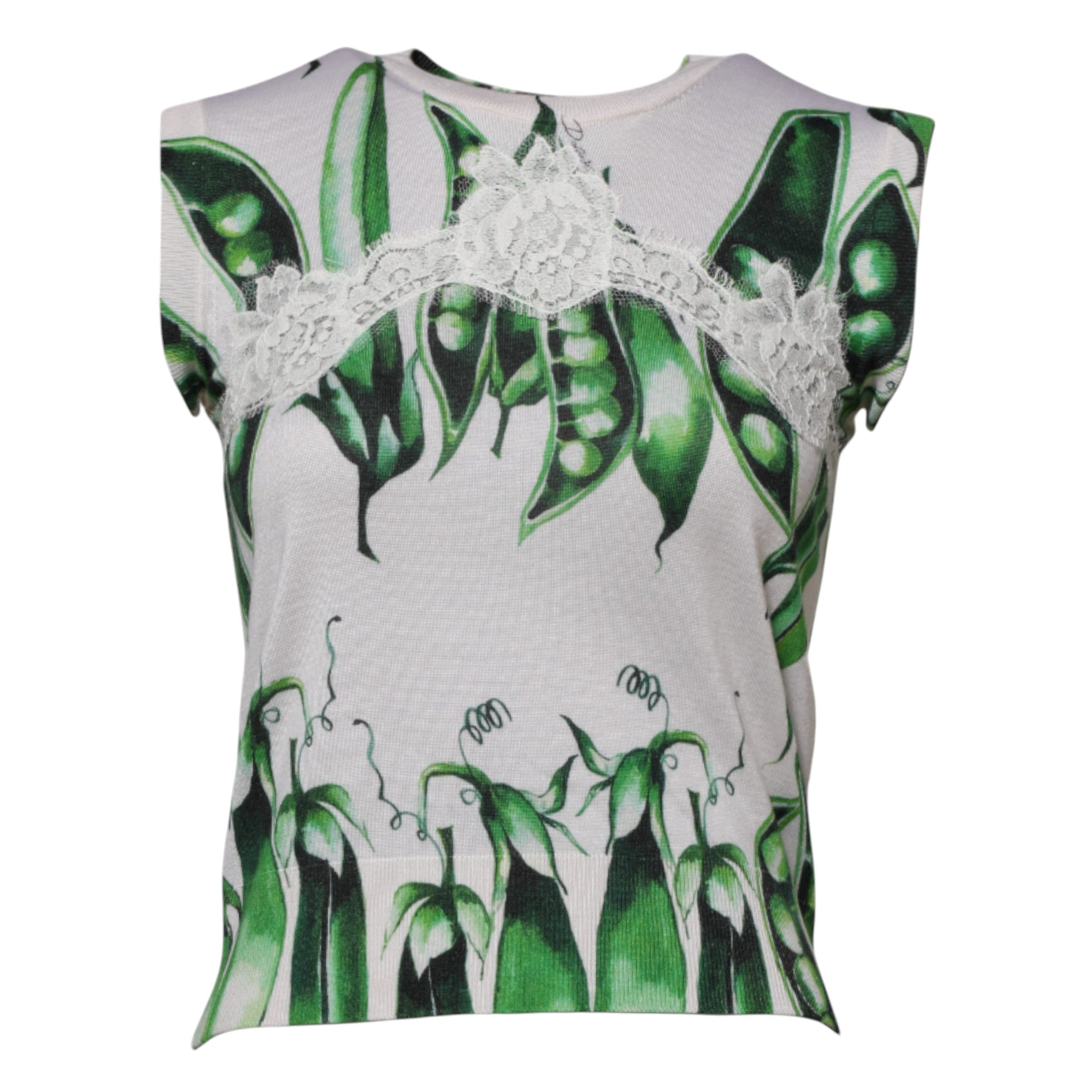 Dolce & Gabbana Weiße ärmellose Bluse mit Erbsendruck