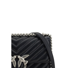 PINKO Black Calf Leather Bos Taurus Shoulder Bag
