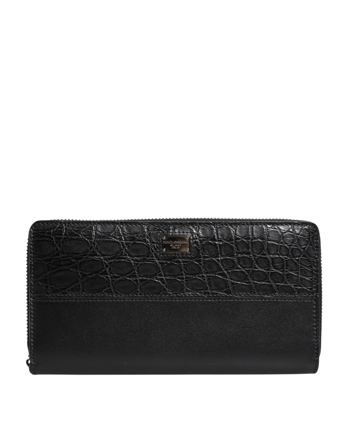 Dolce & Gabbana Schwarzes Leder Logo Plakette Reißverschluss Continental Geldbörse