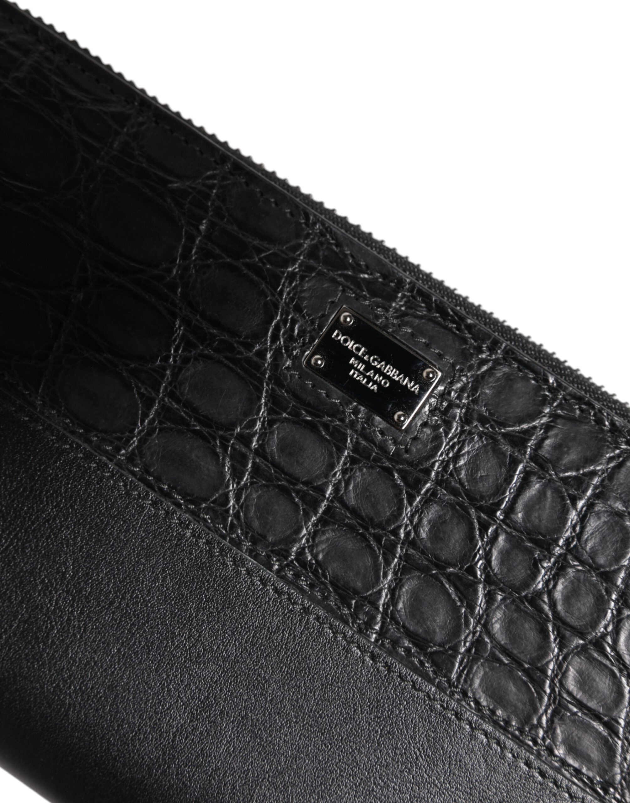 Dolce & Gabbana Schwarzes Leder Logo Plakette Reißverschluss Continental Geldbörse