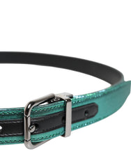 Dolce & Gabbana Groen Zwart Polyester Metalen Gesp Riem