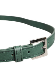 Dolce & Gabbana Donkergroene Lederen Riem met Zilverkleurige Gesp