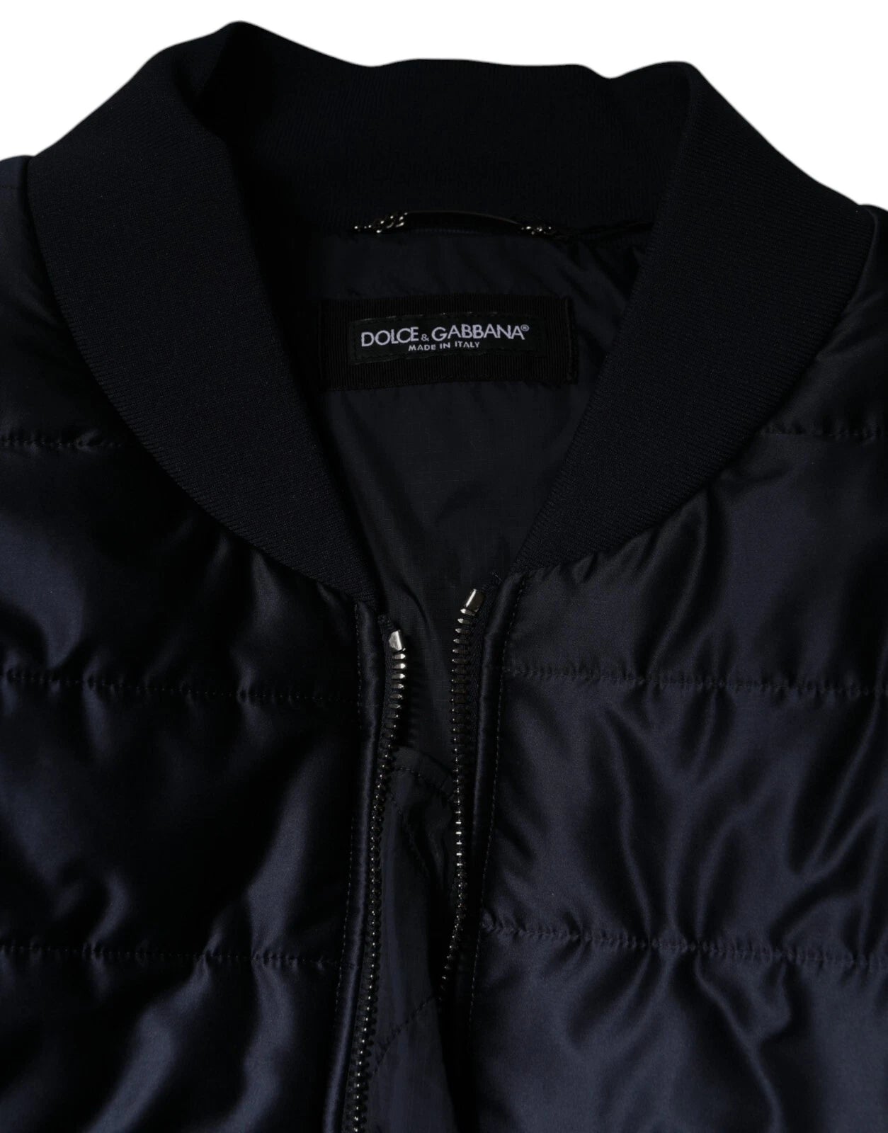 Dolce & Gabbana Donkerblauwe Gewatteerde Bomberjack met Volledige Ritssluiting