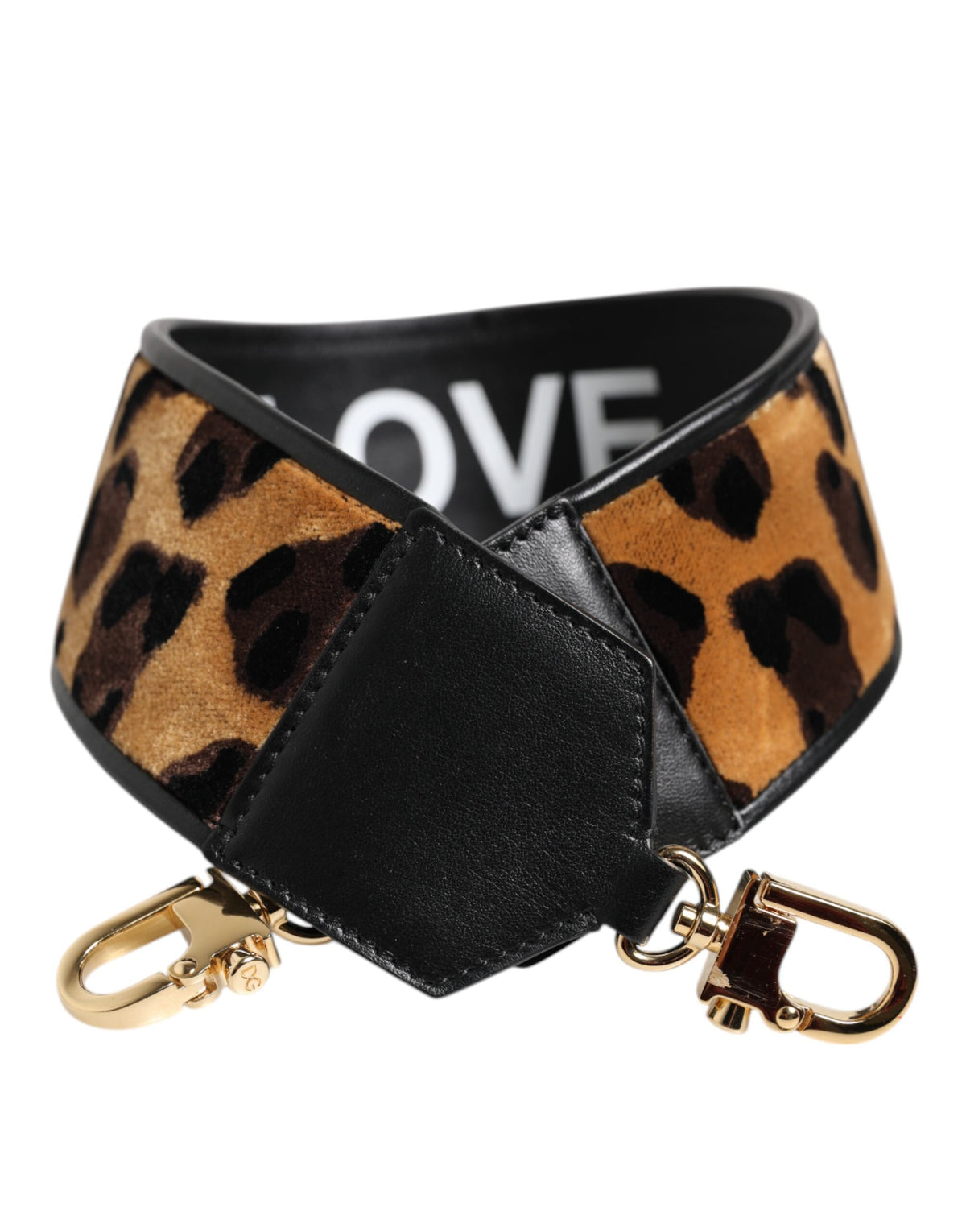 Dolce & Gabbana Schwarzer Leopardenmuster Umkehrbarer Taschenschultergurt