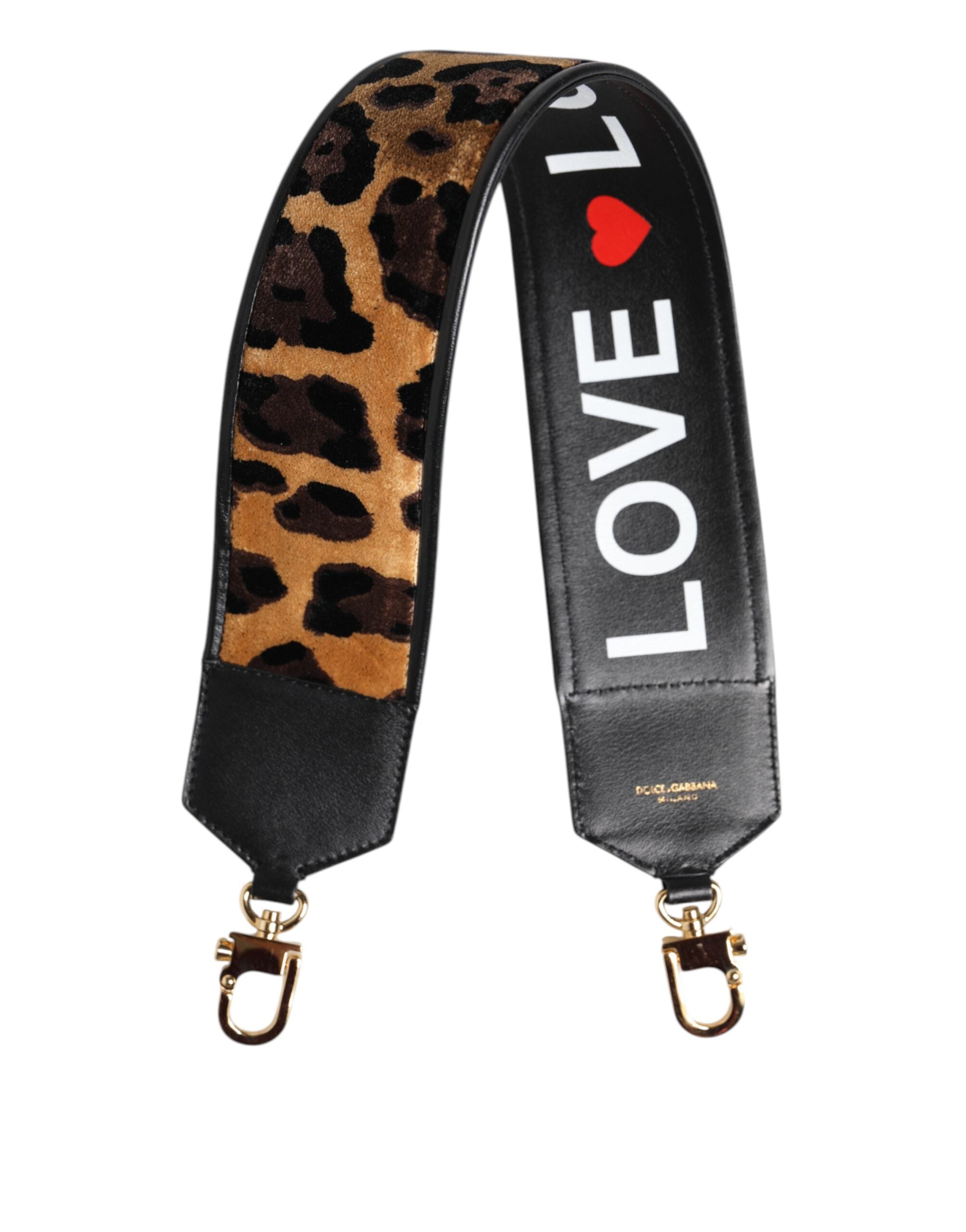 Dolce & Gabbana Schwarzer Leopardenmuster Umkehrbarer Taschenschultergurt