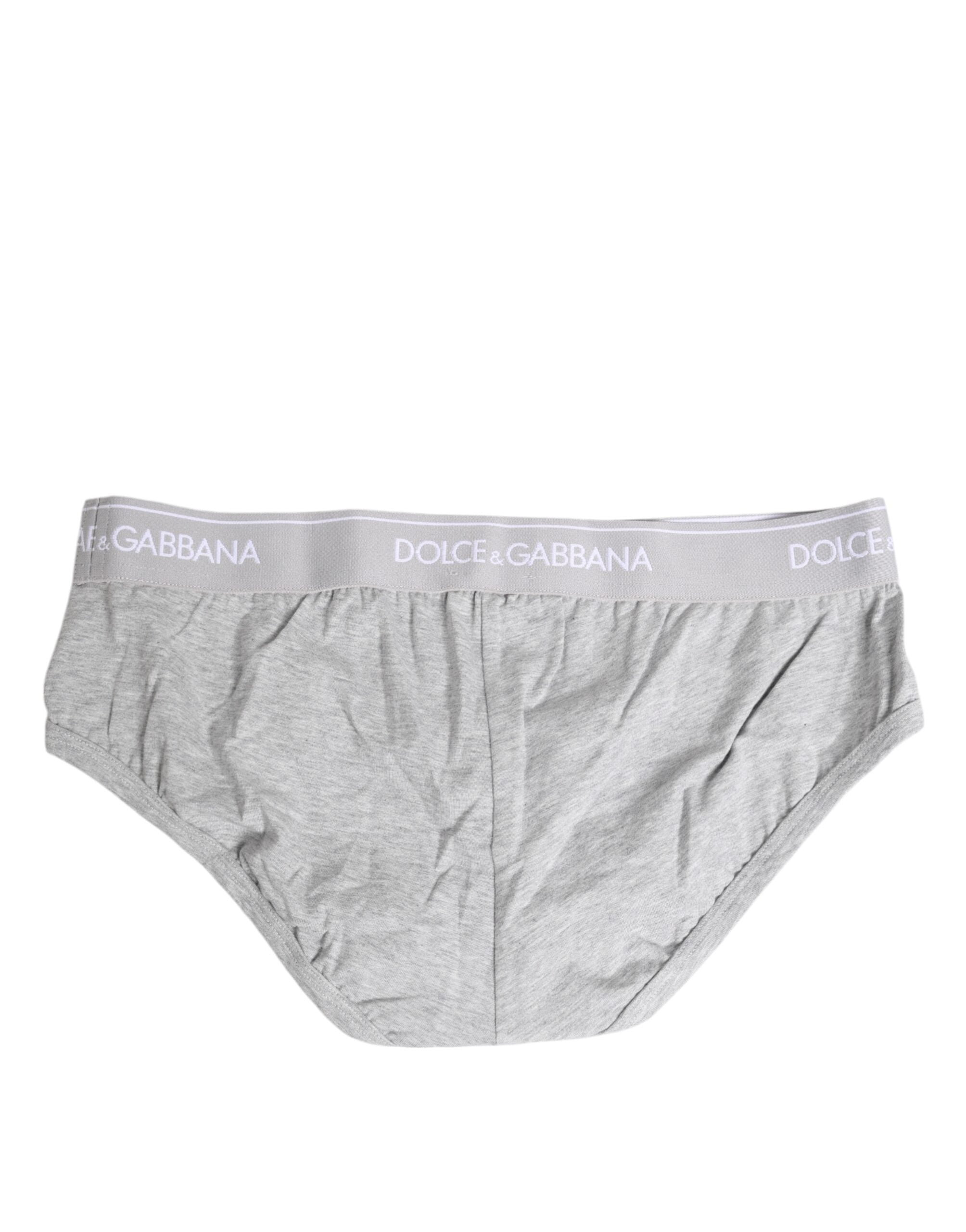 Dolce & Gabbana Graue Baumwoll-Stretch Regular Brief Unterwäsche