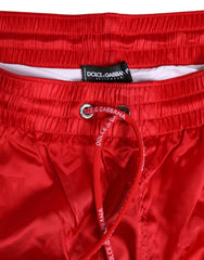 Dolce & Gabbana Rote Nylon Badehose mit Kordelzug