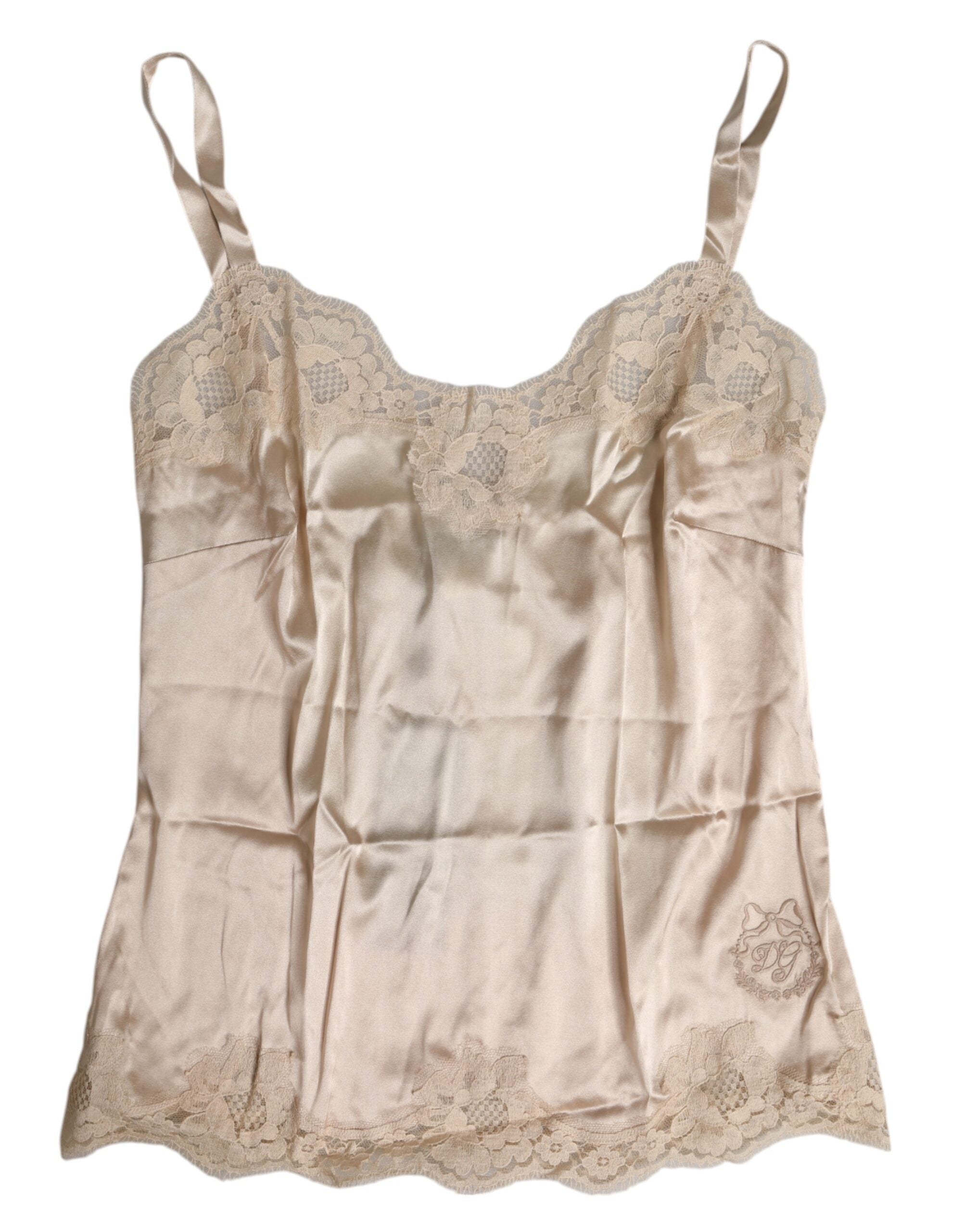 Dolce & Gabbana Beige Spitze Seide Satin Tank Top Dessous Unterwäsche