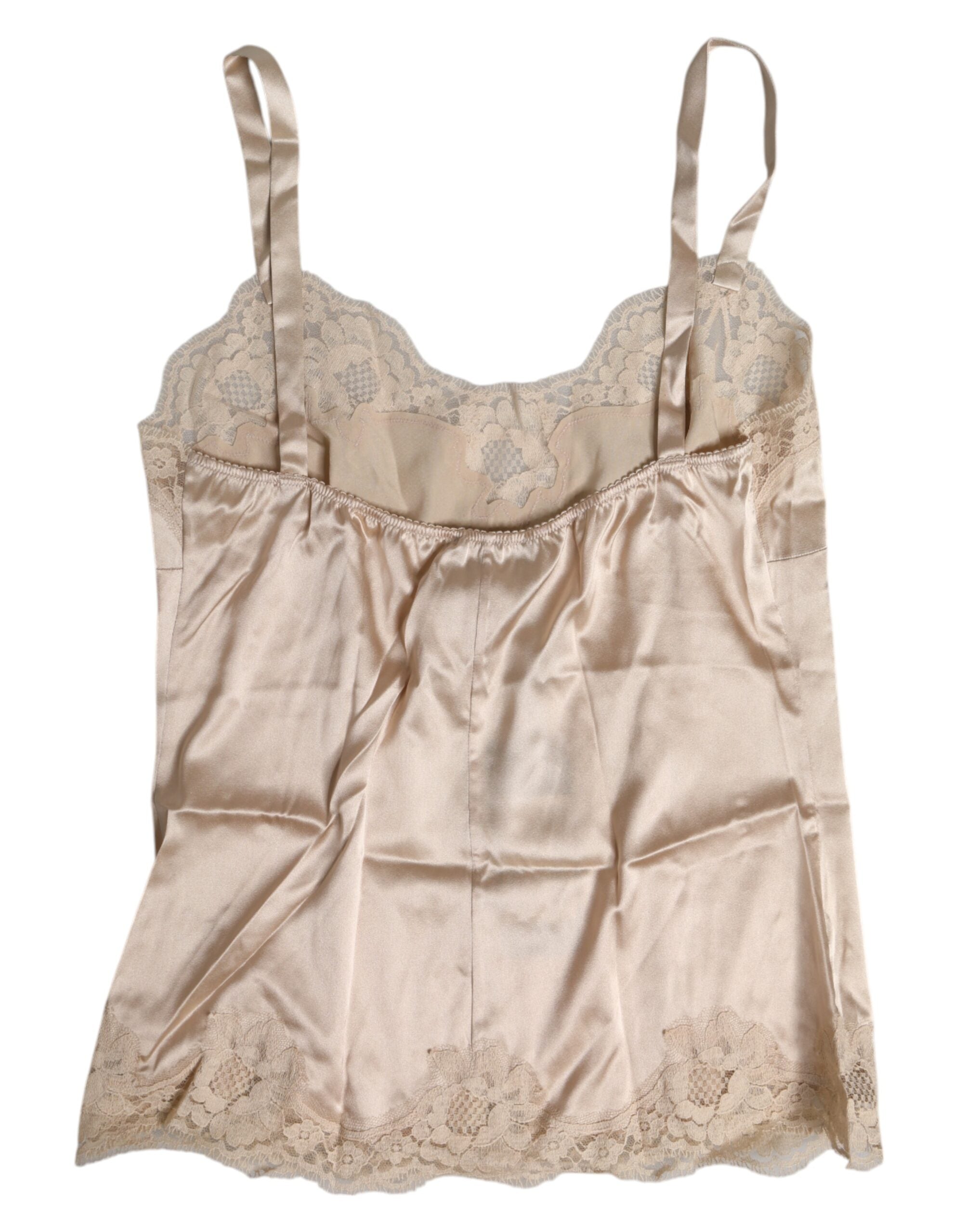 Dolce & Gabbana Beige Spitze Seide Satin Tank Top Dessous Unterwäsche