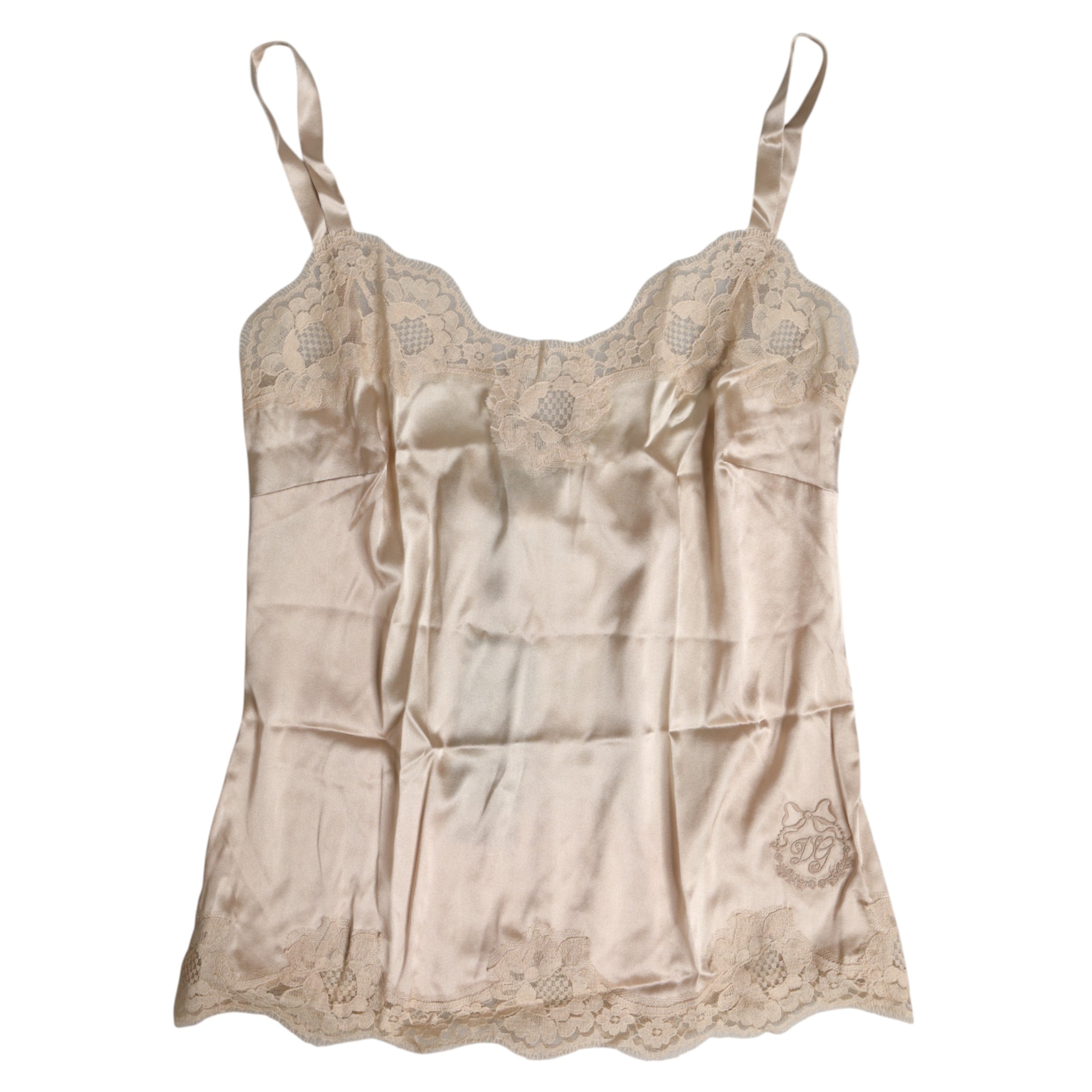 Dolce & Gabbana Beige Spitze Seide Satin Tank Top Dessous Unterwäsche