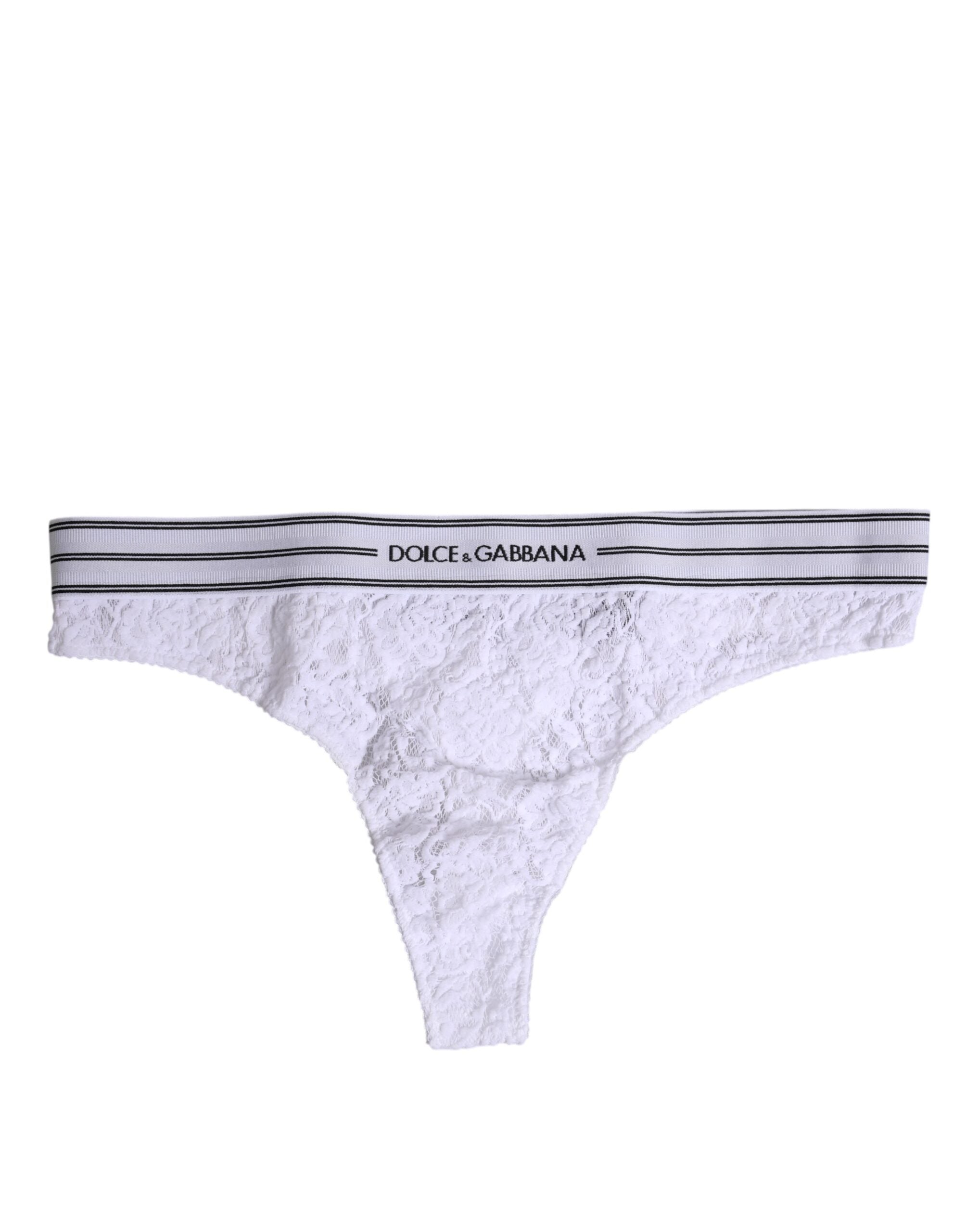 Dolce & Gabbana Weißes Nylon-Höschen mit Blumenspitze