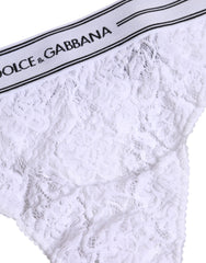 Dolce & Gabbana Weißes Nylon-Höschen mit Blumenspitze
