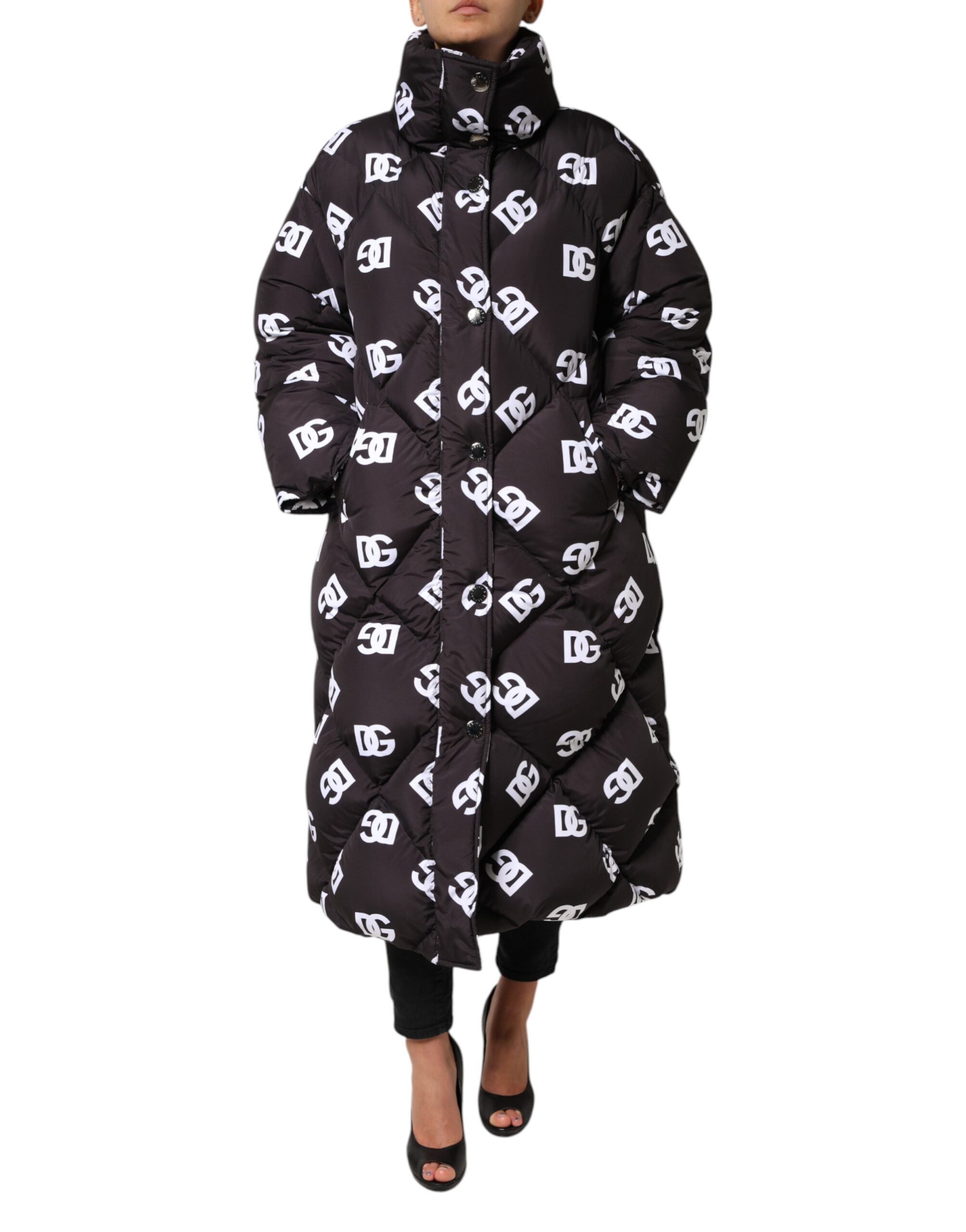 Dolce & Gabbana Schwarze DG Mania Steppjacke Langer Mantel