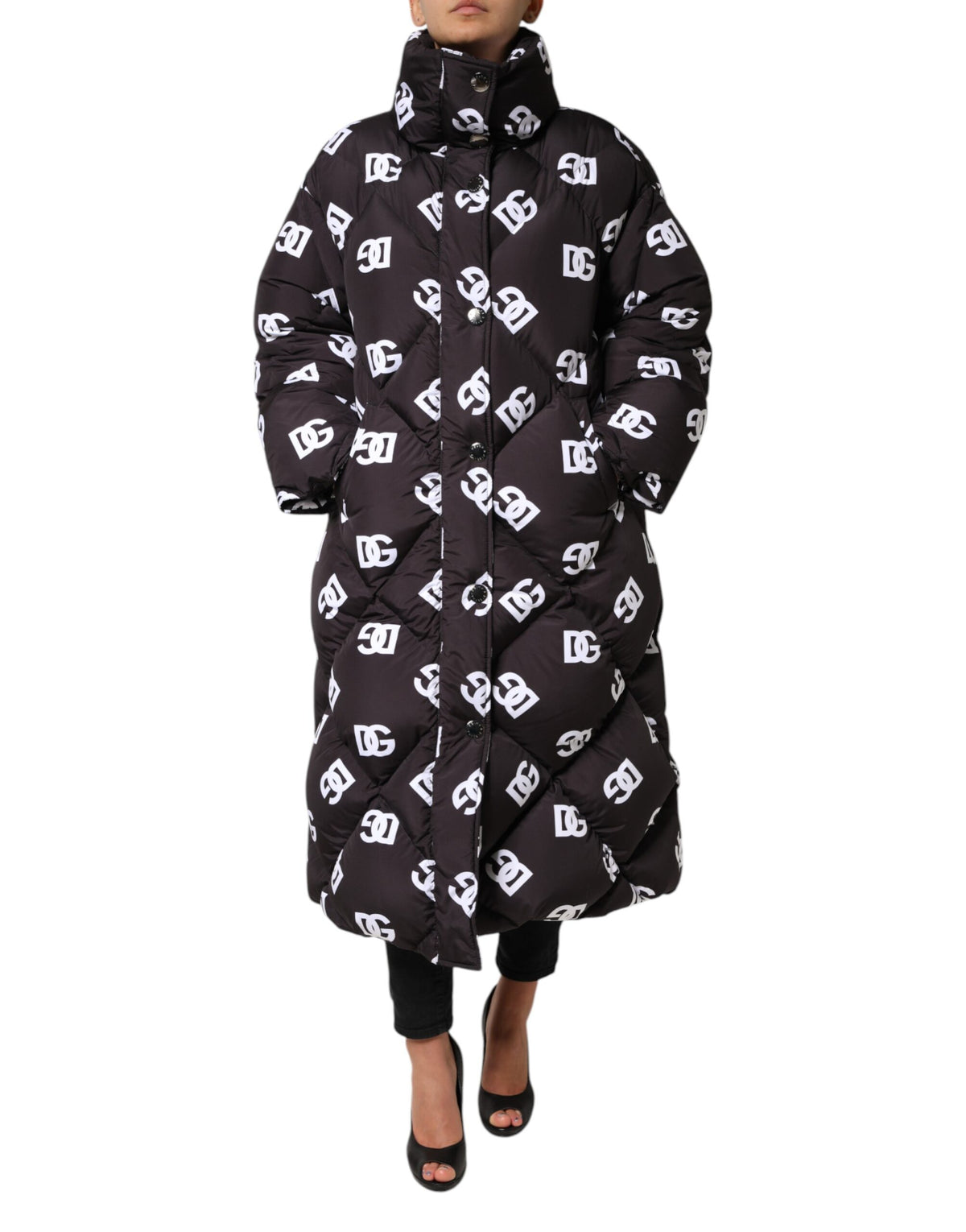 Dolce & Gabbana Schwarze DG Mania Steppjacke Langer Mantel