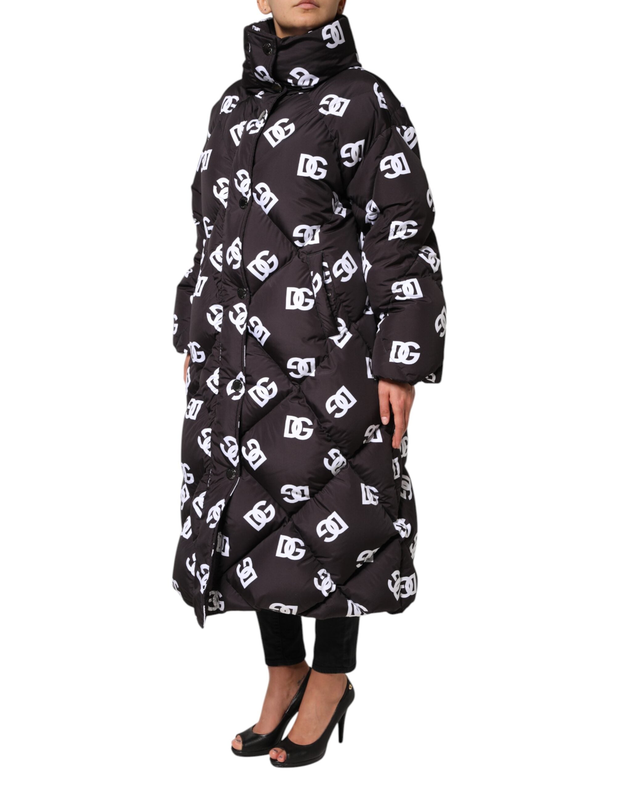 Dolce & Gabbana Schwarze DG Mania Steppjacke Langer Mantel