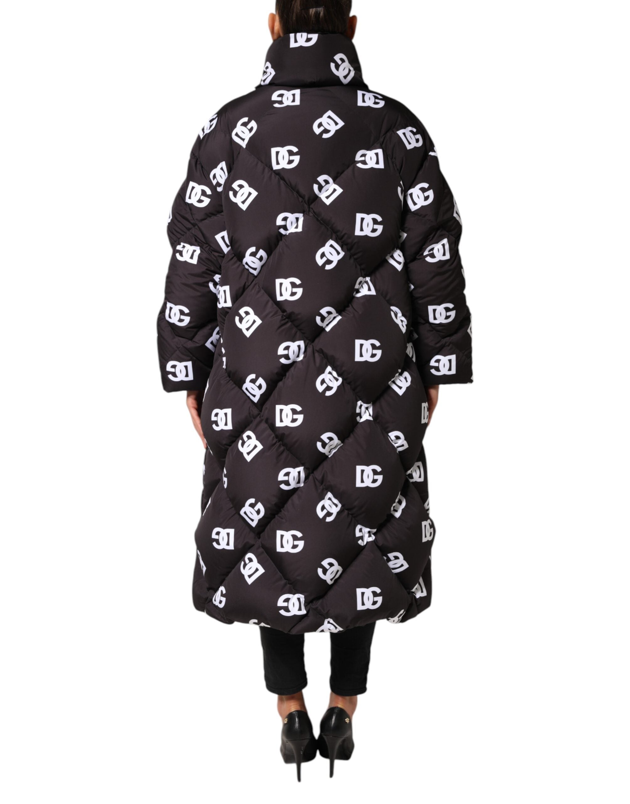 Dolce & Gabbana Schwarze DG Mania Steppjacke Langer Mantel