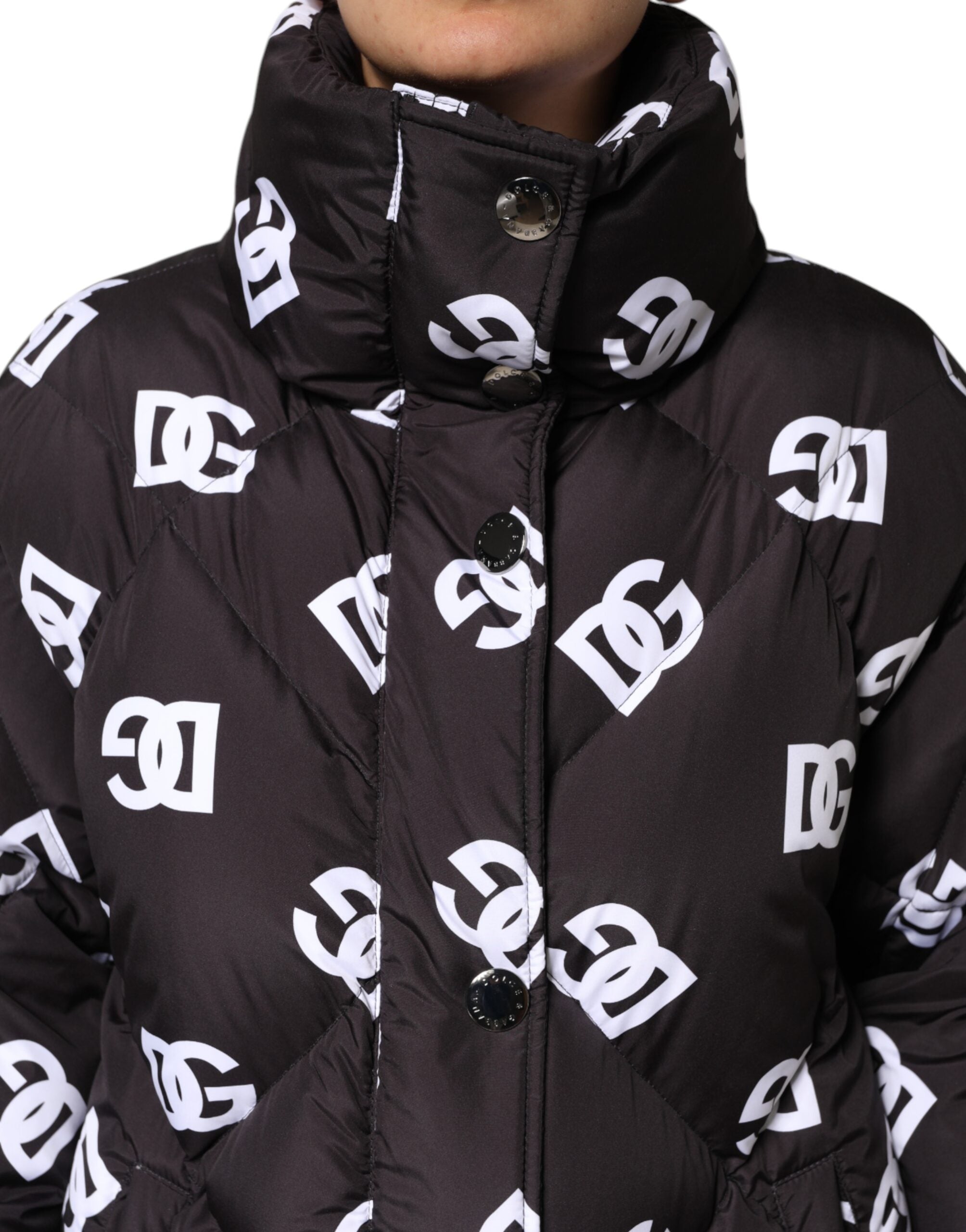 Dolce & Gabbana Schwarze DG Mania Steppjacke Langer Mantel