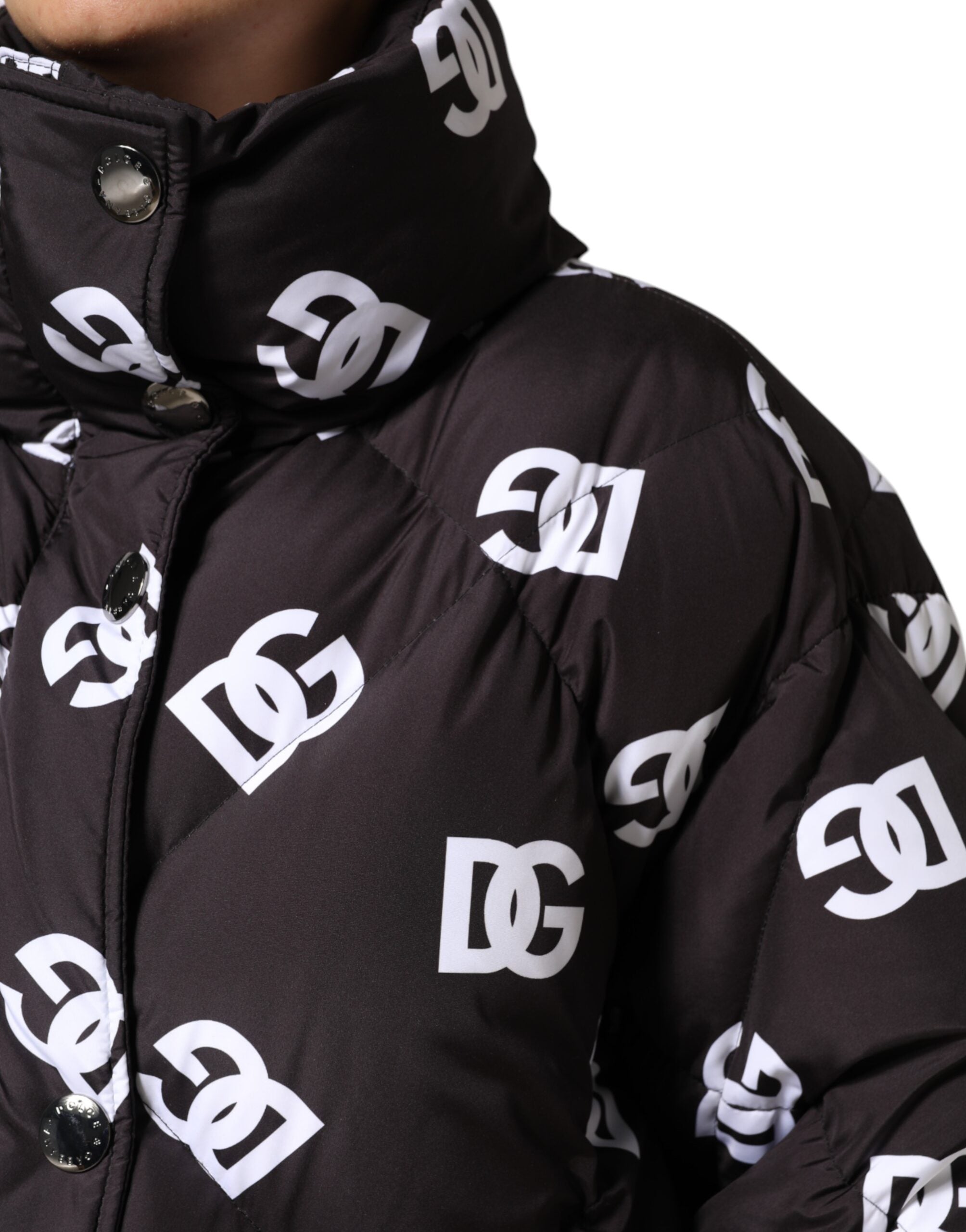 Dolce & Gabbana Schwarze DG Mania Steppjacke Langer Mantel