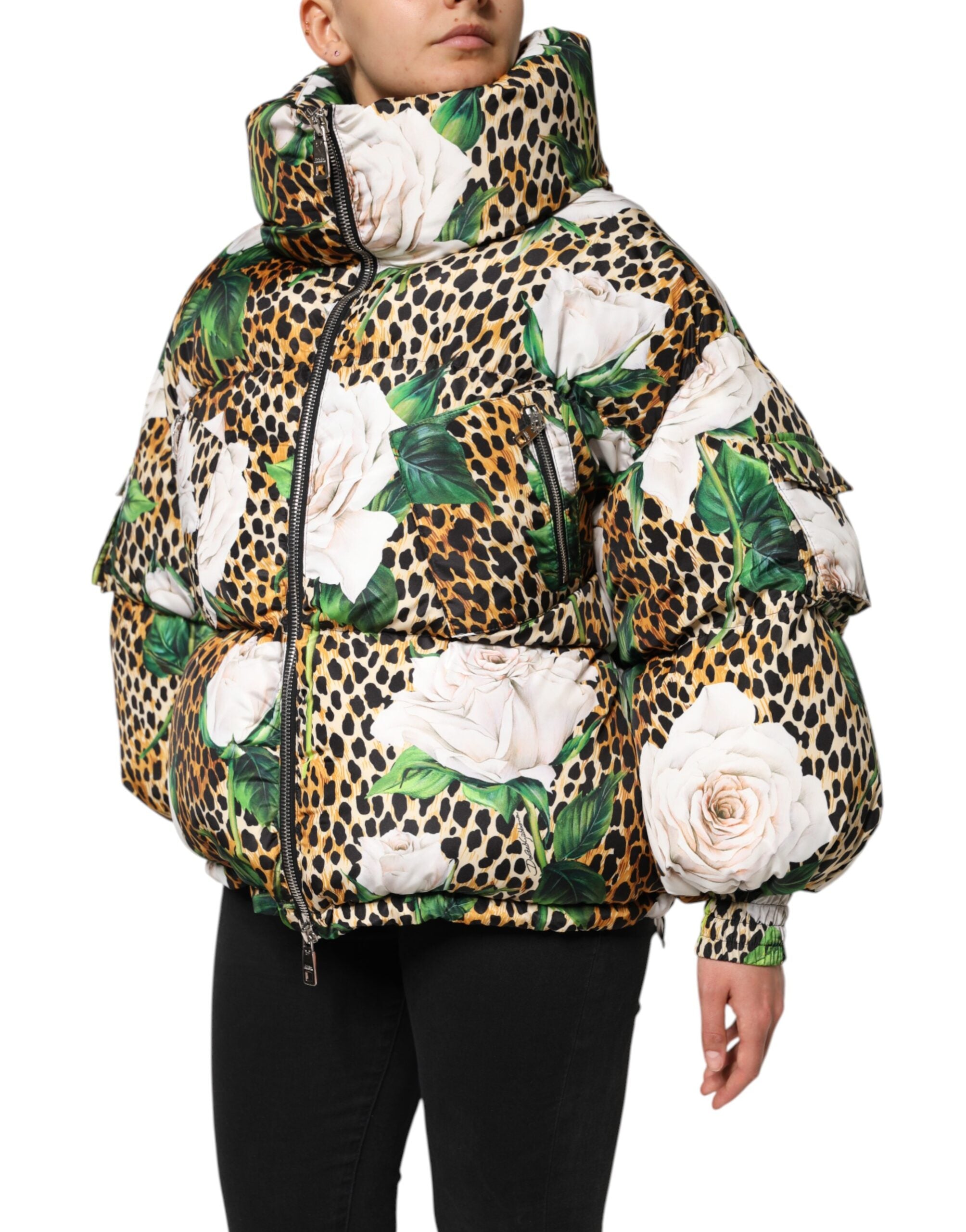 Dolce & Gabbana Multicolor Luipaard Roze Gewatteerde Puffer Jas