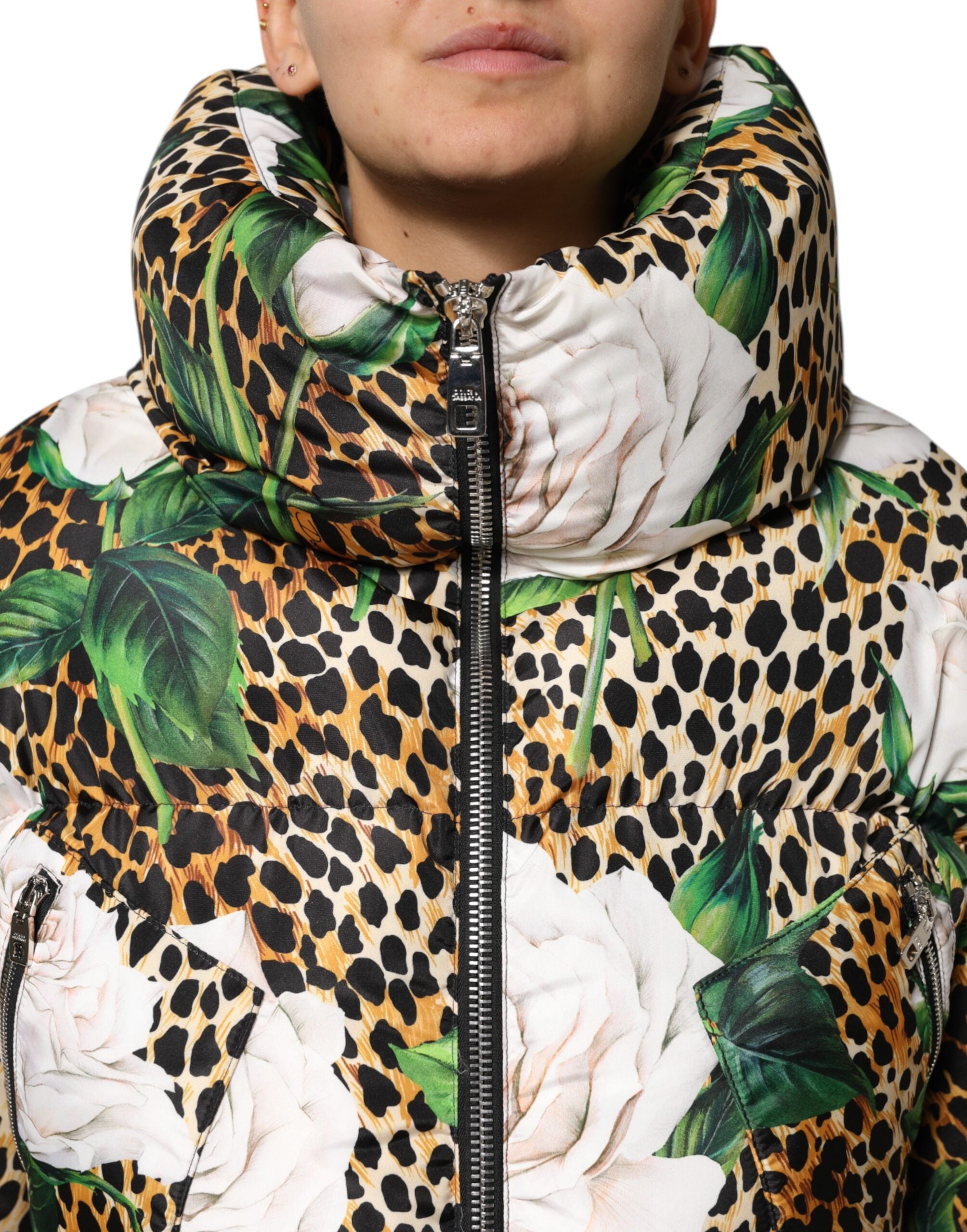 Dolce & Gabbana Multicolor Luipaard Roze Gewatteerde Puffer Jas