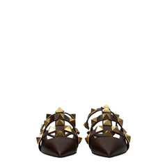 Valentino Garavani Bruine Leren Platte Sandalen