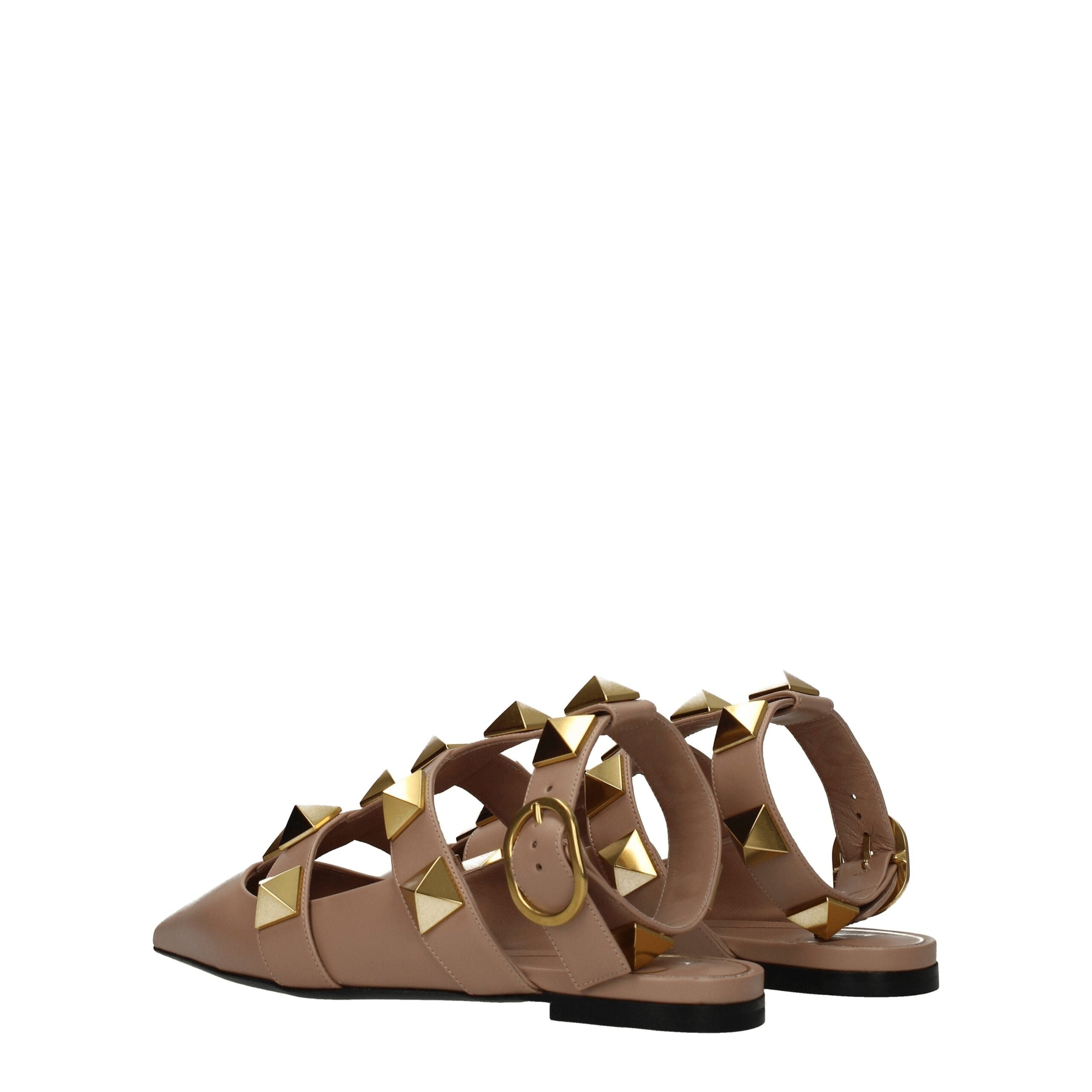 Valentino Garavani Roze Leren Platte Sandalen