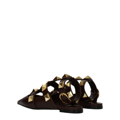 Valentino Garavani Bruine Leren Platte Sandalen