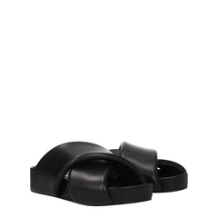 Jil Sander Zwarte Leren Slippers