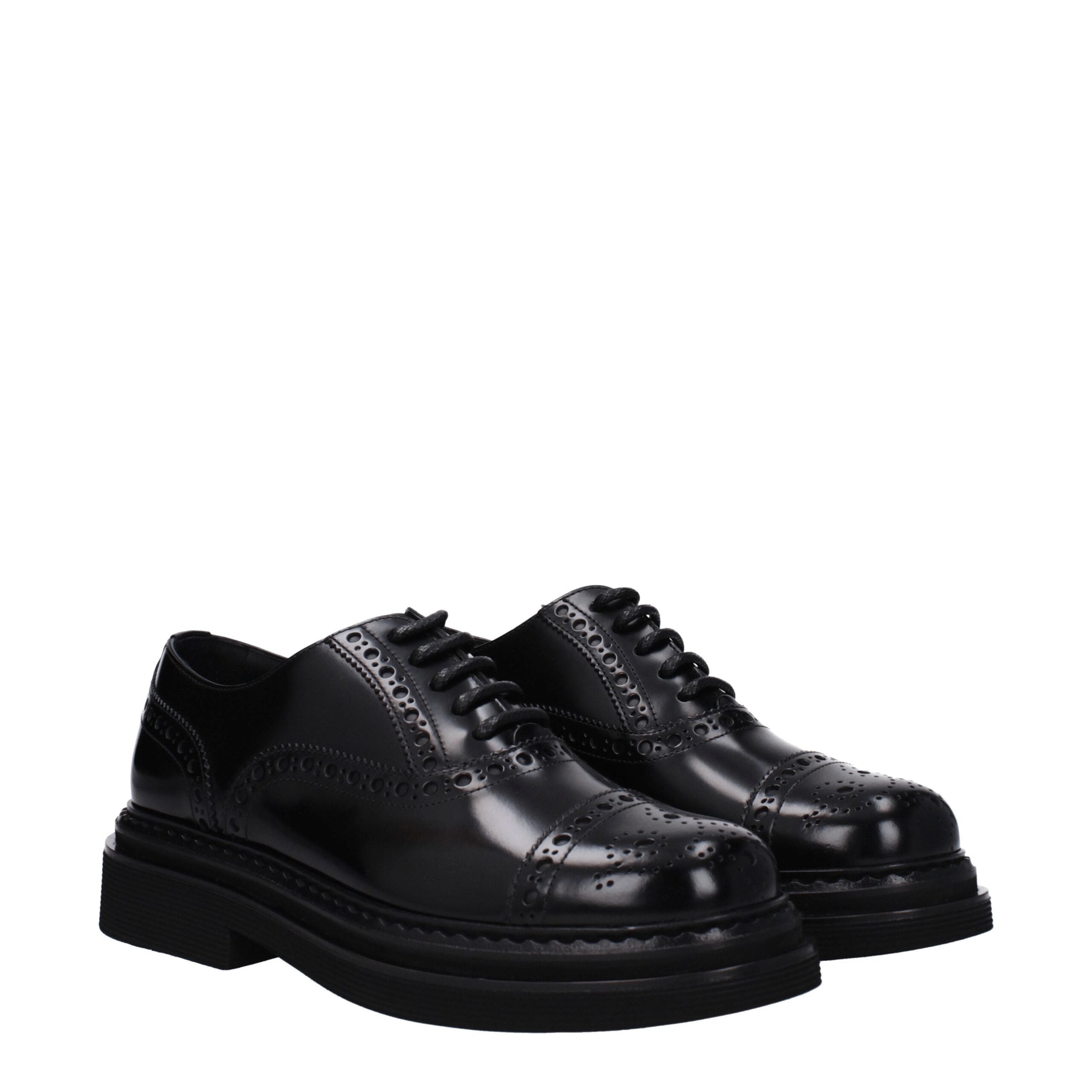 Dolce & Gabbana Zwarte Leren Veterschoenen en Derbies