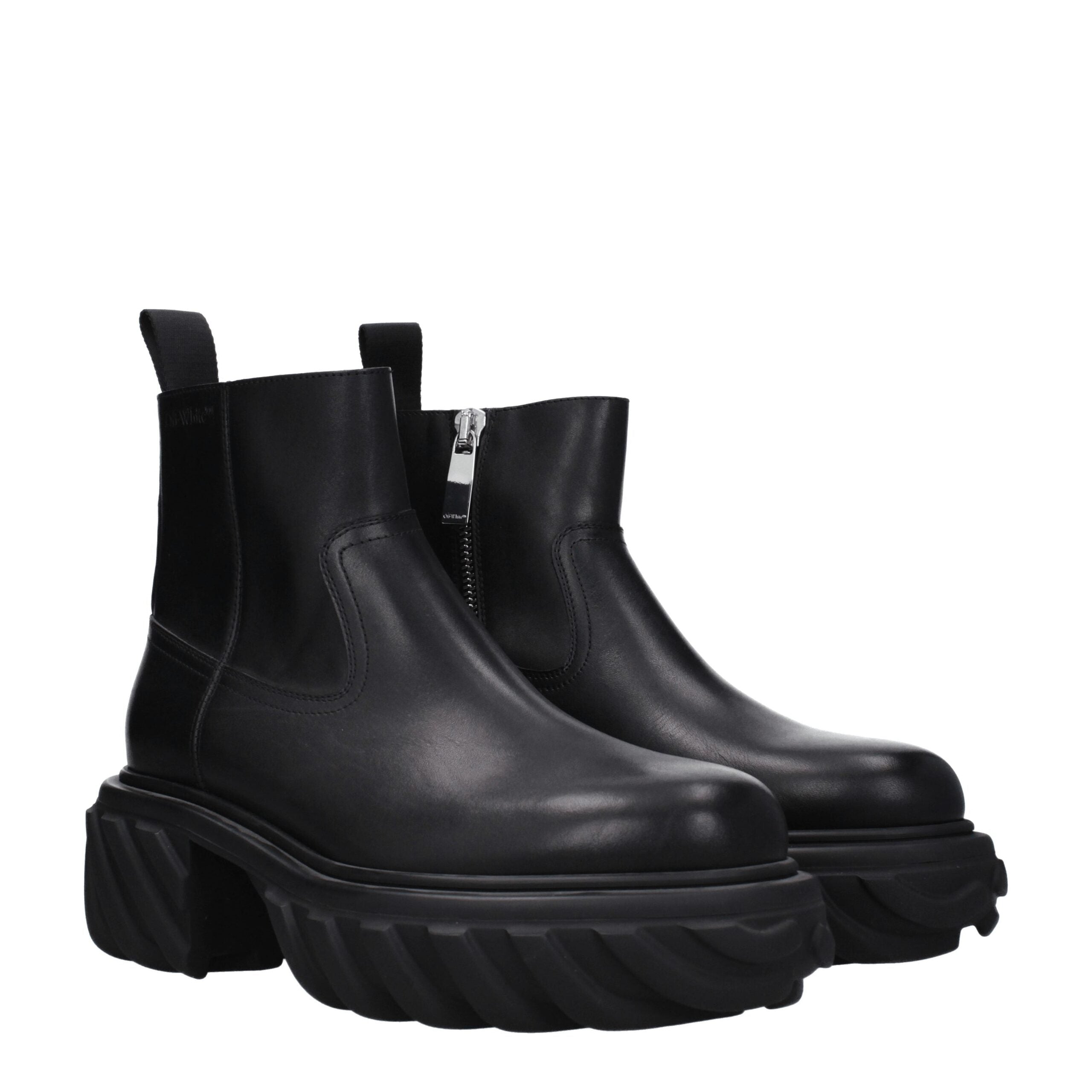 Off-White Zwarte Leren Enkellaarzen