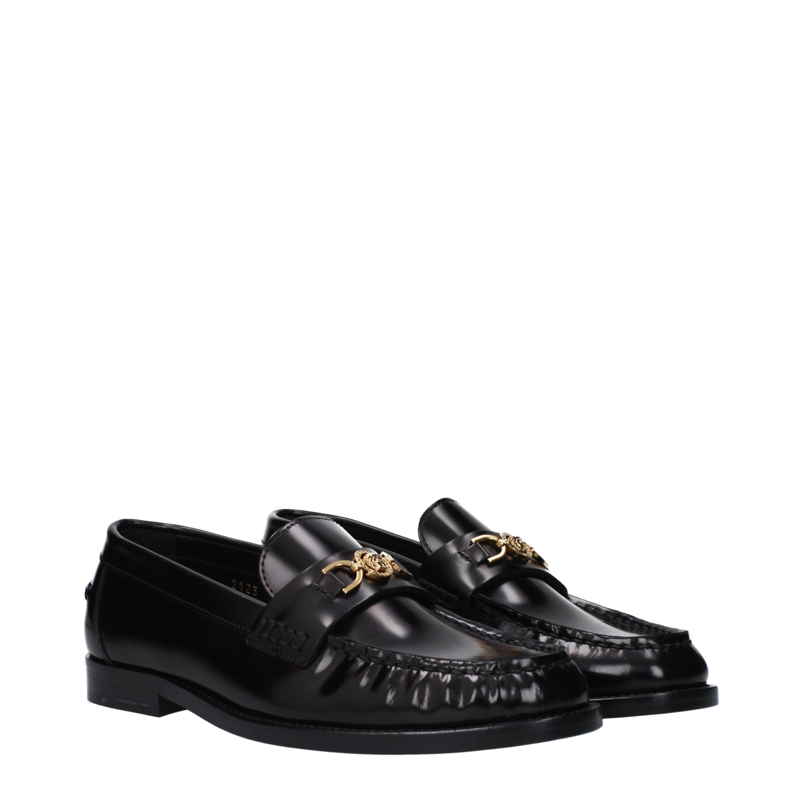Versace Black Leather Slip-On Loafers