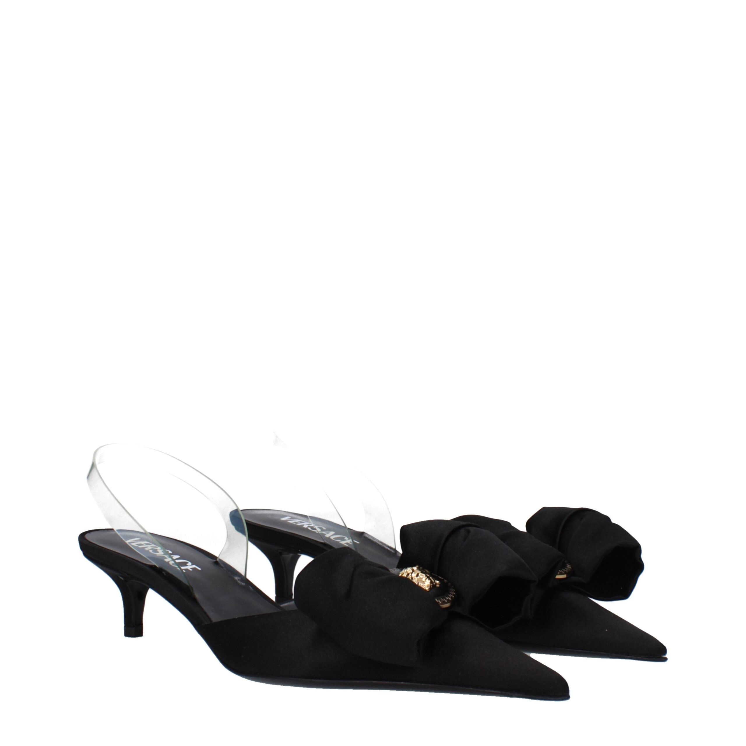 Versace Zwarte Satijnen Platte Sandalen