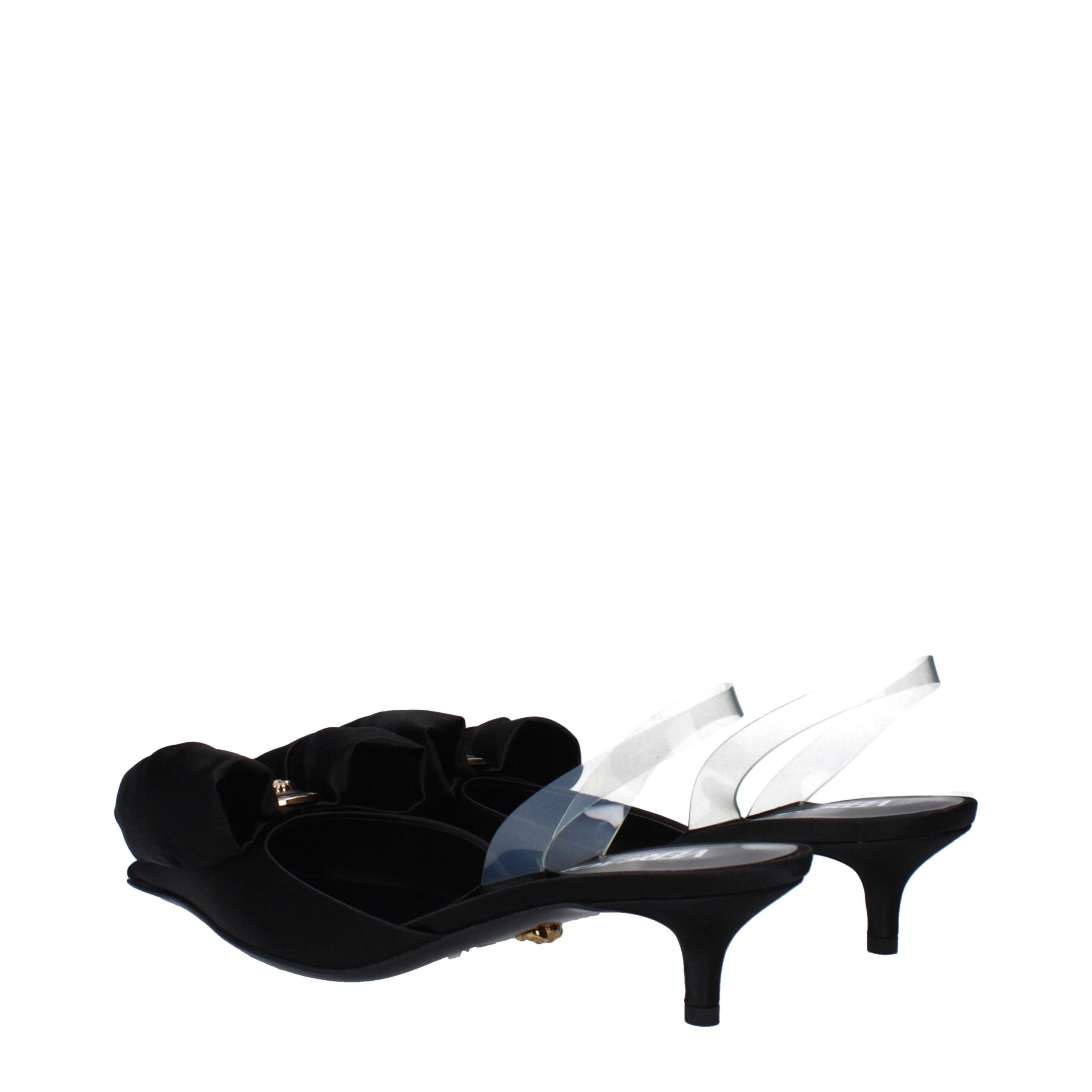 Versace Zwarte Satijnen Platte Sandalen