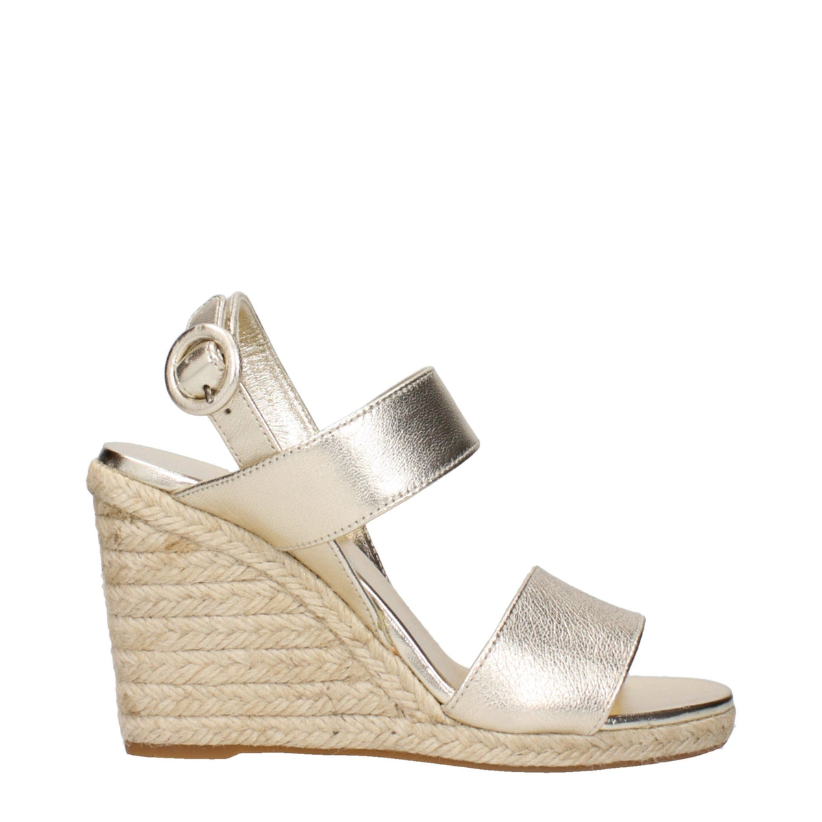 Prada Keilsandalen aus goldfarbenem Leder