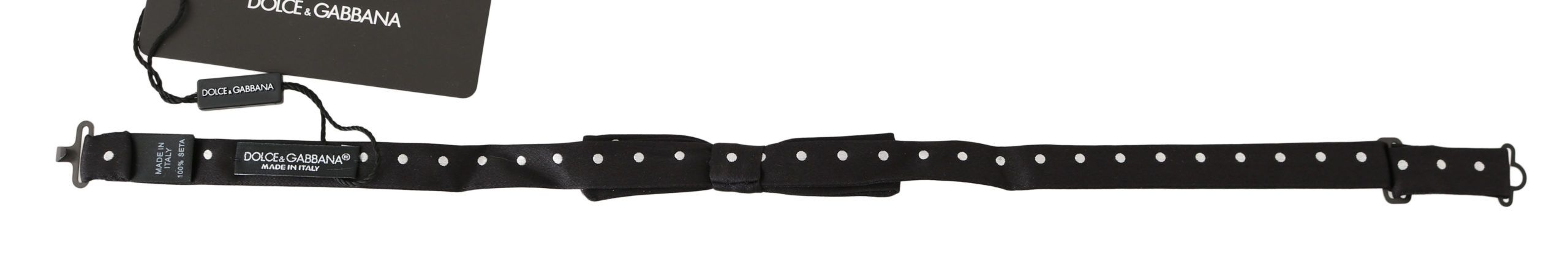 Dolce & Gabbana Black 100% Silk Polka Dot Adjustable Neck Bow Tie