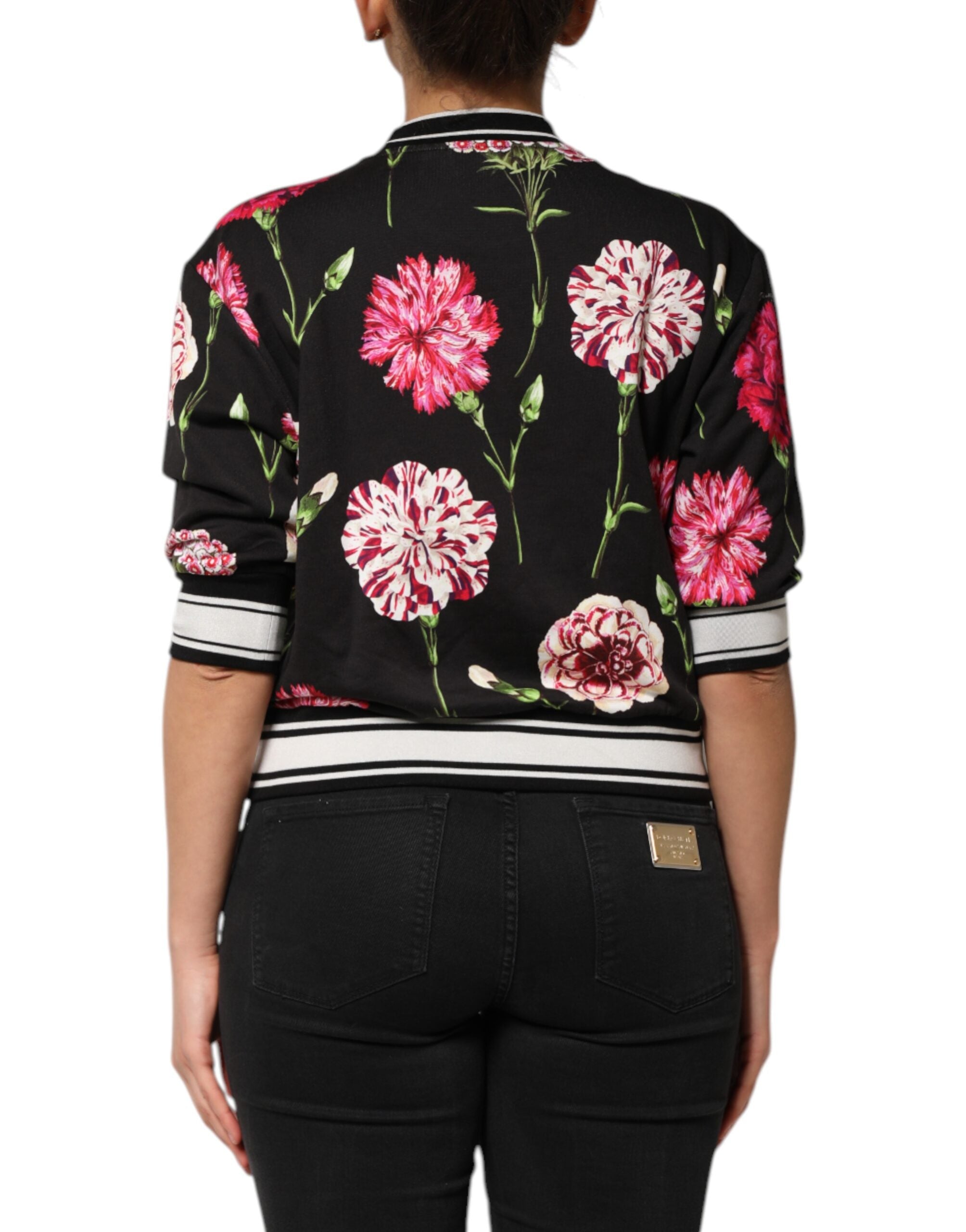 Dolce & Gabbana Schwarzes Baumwoll-Top mit Blumenmuster und kurzen Ärmeln
