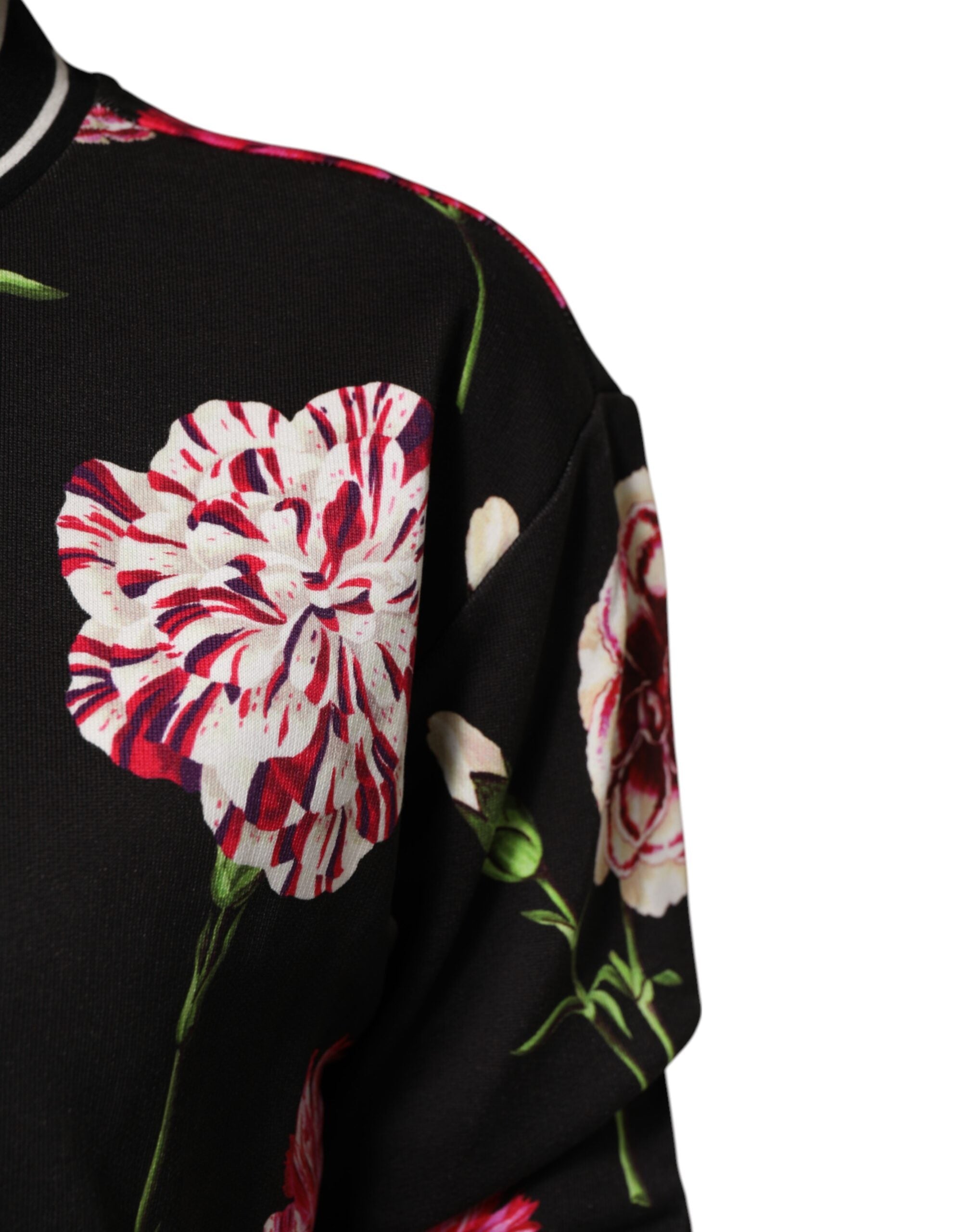Dolce & Gabbana Schwarzes Baumwoll-Top mit Blumenmuster und kurzen Ärmeln