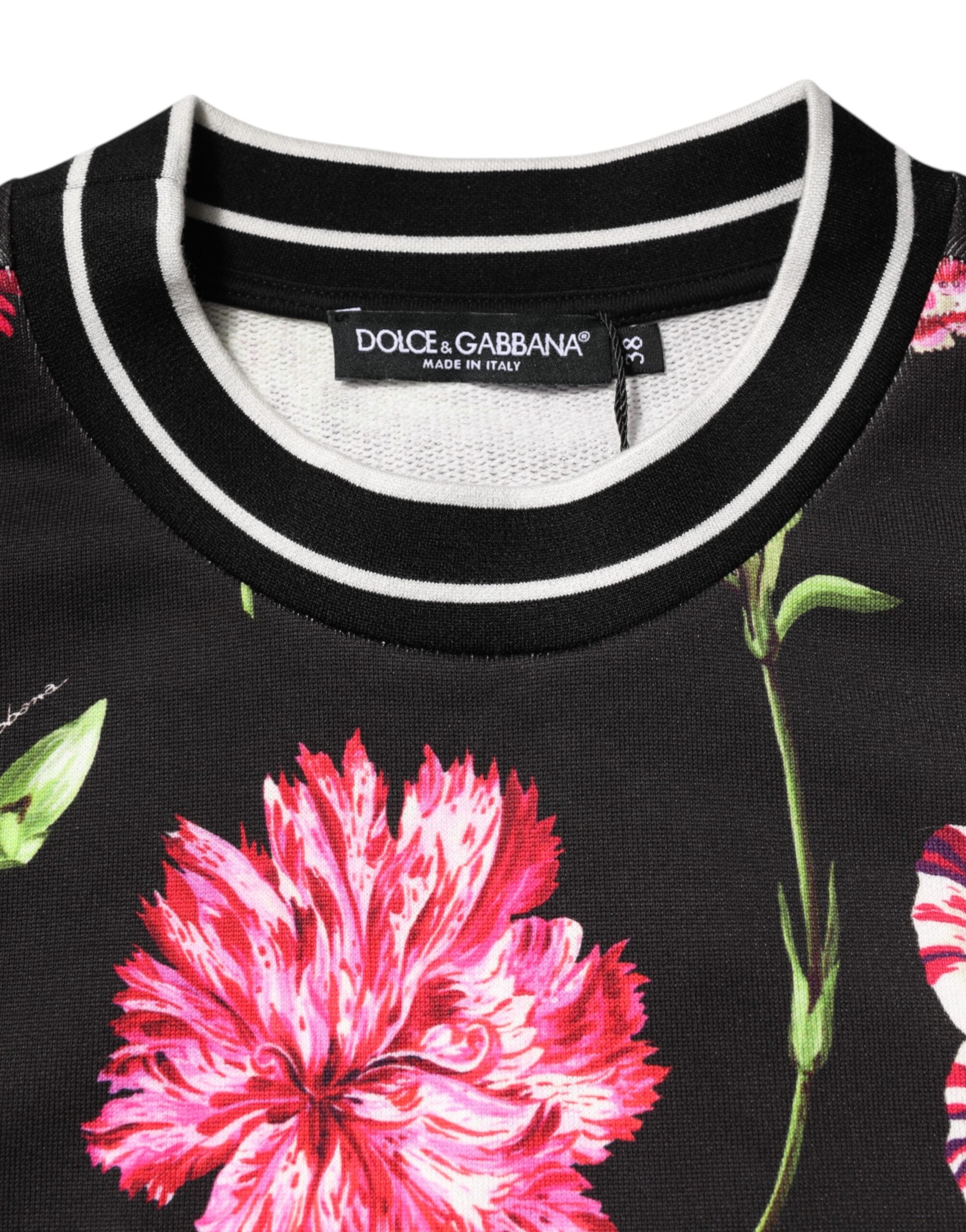 Dolce & Gabbana Schwarzes Baumwoll-Top mit Blumenmuster und kurzen Ärmeln