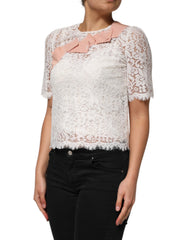 Dolce & Gabbana Weiße Bluse mit kurzen Ärmeln aus Blumen Spitze