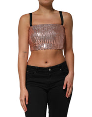 Dolce & Gabbana Roze Mouwloze Croptop van Nylon met Pailletten