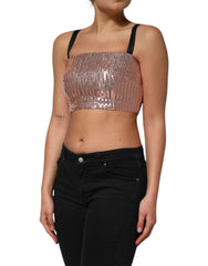 Dolce & Gabbana Roze Mouwloze Croptop van Nylon met Pailletten