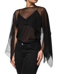 Dolce & Gabbana Zwart Doorzichtig Zijden Chiffon Kanten Blouse Top